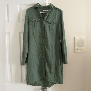 Kenneth Cole Reaction Olive Green Button-Up Shirt Dress